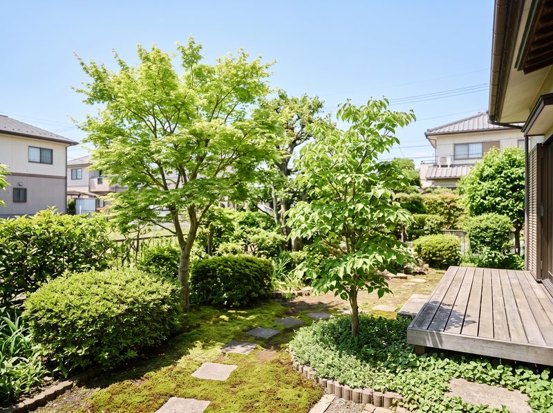 剪定と植え替えを終えた個人邸の庭