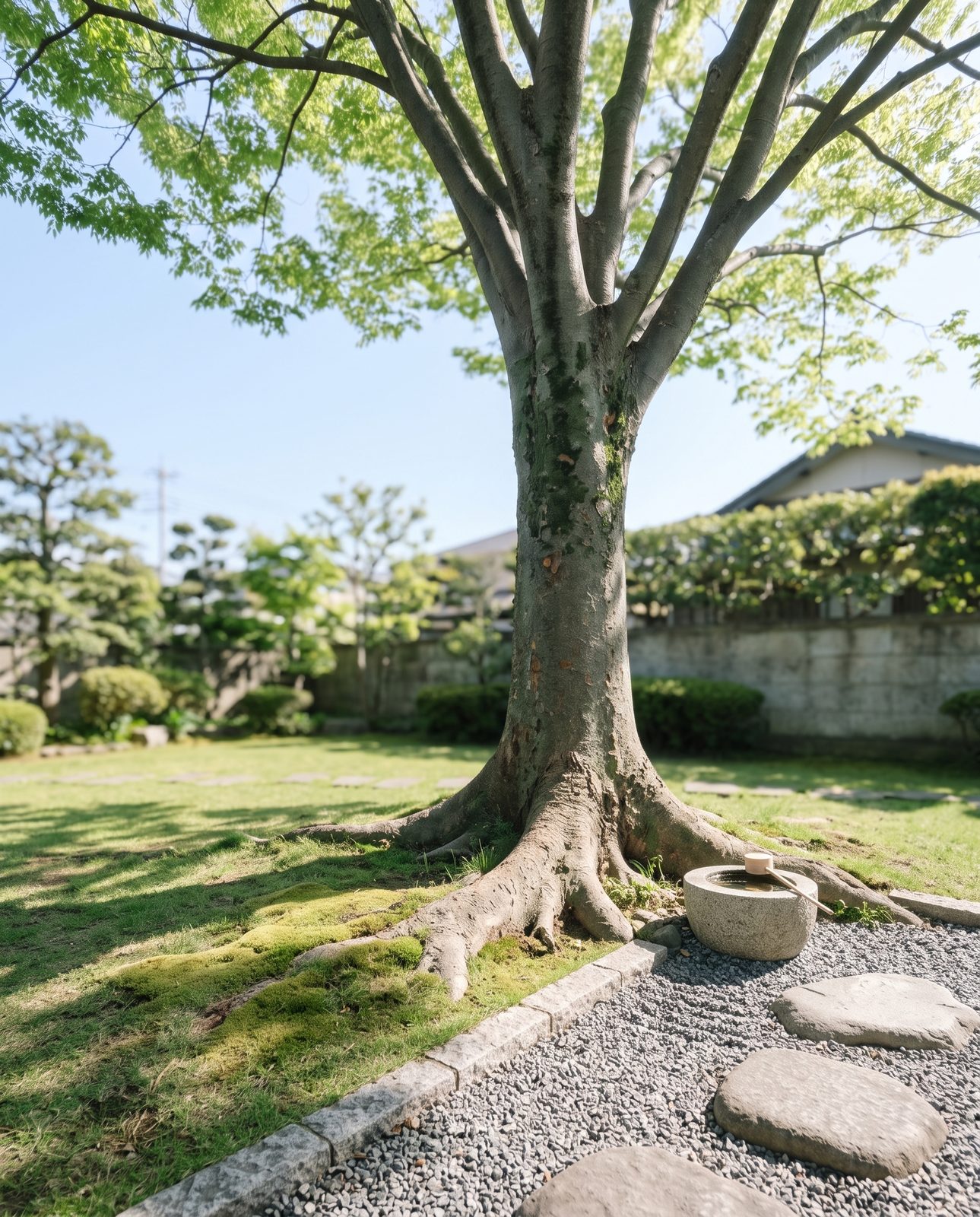 日の当たる庭の、古木の根元